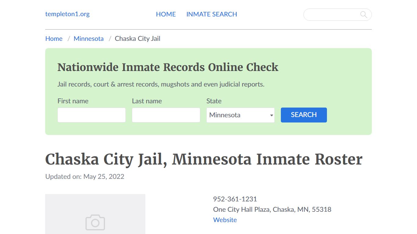 Chaska City Jail, Minnesota Inmate Booking