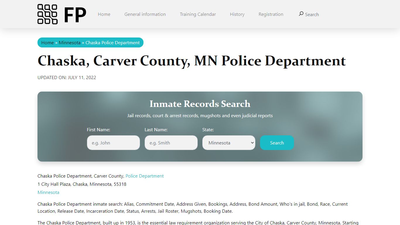 Chaska, MN Police - City Jail Inmates, Arrests